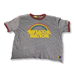 Aviator Nation Venice CA Classic Surfer Logo Crop Cut BELLY T-SHIRT Size XL